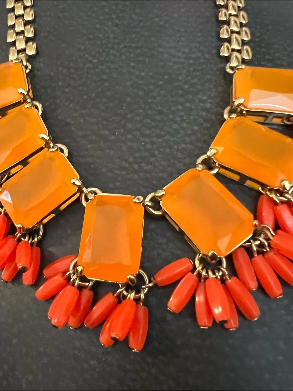 Gold Statement Necklace with Orange and Coral Accents J Crew.
